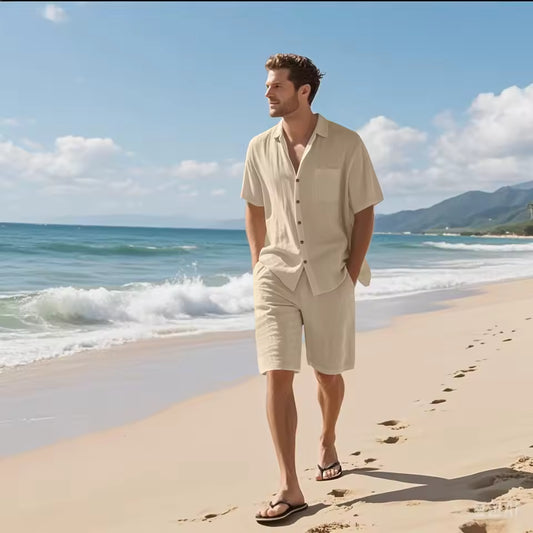 Blusa de Linho Botão + Shorts Linho